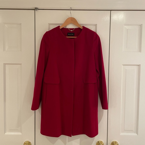 Massimo Dutti red crewneck wool coat in red - Picture 2 of 11